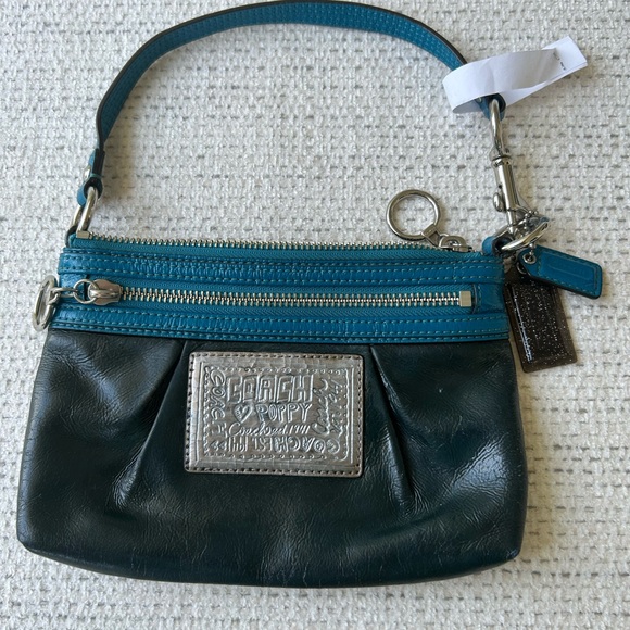 Coach Blue and Black Leather Wristlet Clutch - Picture 1 of 5